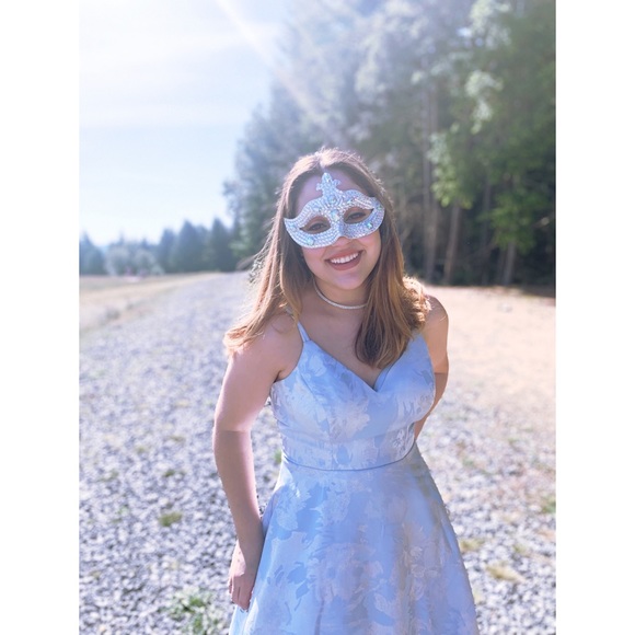 Light Blue/Periwinkle Floral Long Prom Dress - Picture 10 of 13